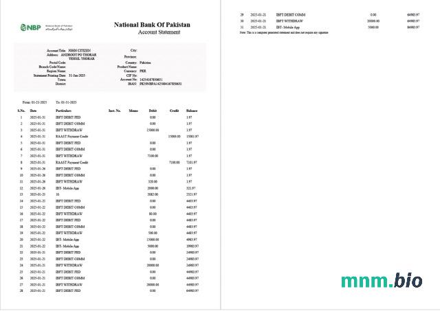 Pakistan myabl konto Wyciąg słowo i PDF szablon